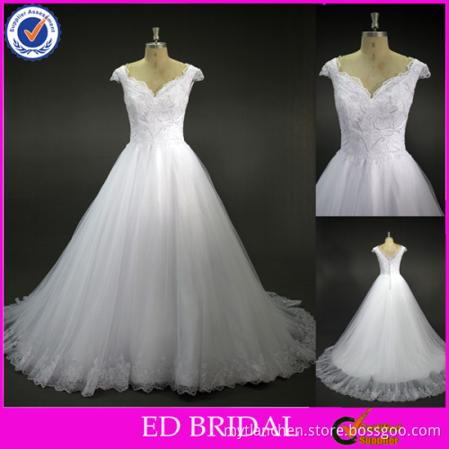 LN37 Beautiful Lace Appliqued Cap Sleeve Real Sample Alibaba Bridal Wedding Dress